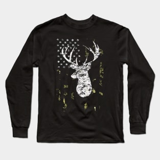 Camouflage American Flag Deer Hunting Long Sleeve T-Shirt